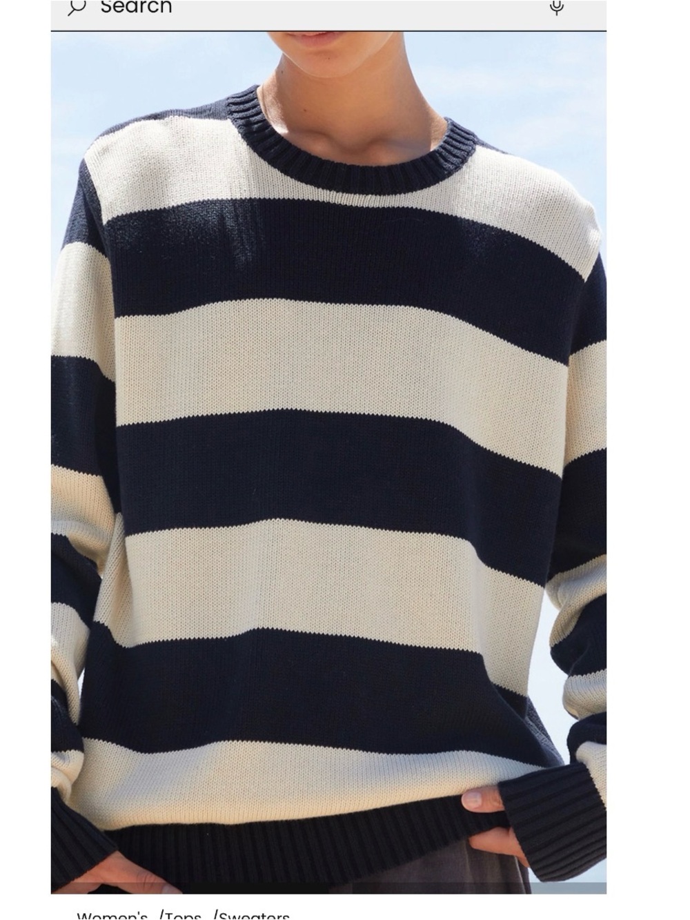 Brandy Melville Navy and Cream Striped Crewneck Sweater